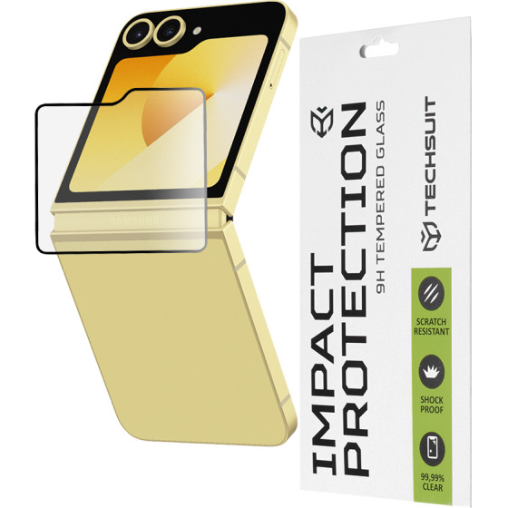 Techsuit - 111D Full Cover / Full Glue Glass [Outside Screen] - Samsung Galaxy Z Flip6 - Black