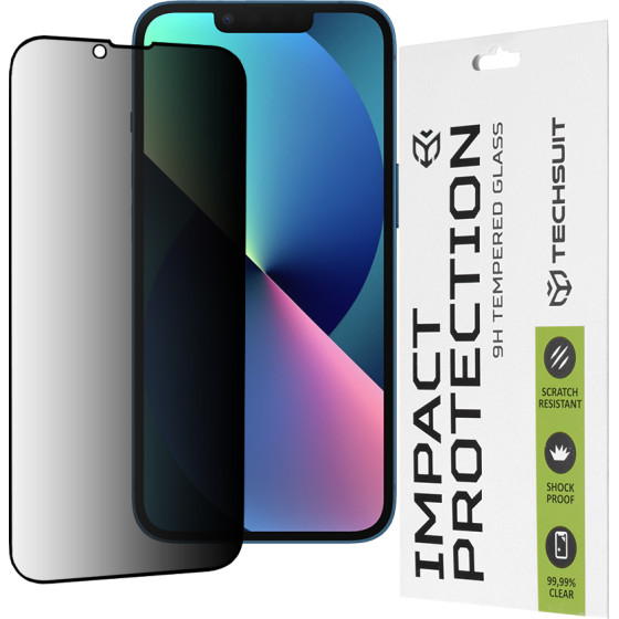 Techsuit - 111D Privacy Full Glue - iPhone 13 / iPhone 13 Pro / iPhone 14 / iPhone 16e - Black