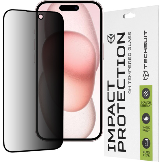 Techsuit - 111D Privacy Full Glue - iPhone 15 / iPhone 16 - Black