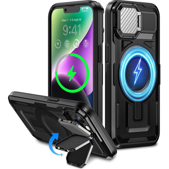 Techsuit - CamVault MagSafe - iPhone 13 / iPhone 14 / iPhone 16e - Black
