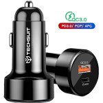 Techsuit - Car Charger Premium - USB QC3.0 18W, Type-C PD30W, Total 48W, LED Light - Black - (TE-P31)