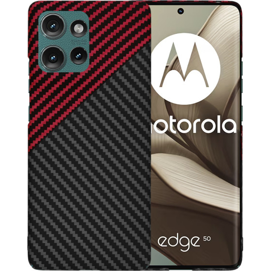Techsuit - Carbonite FiberShell - Motorola Edge 50 - Red Vortex