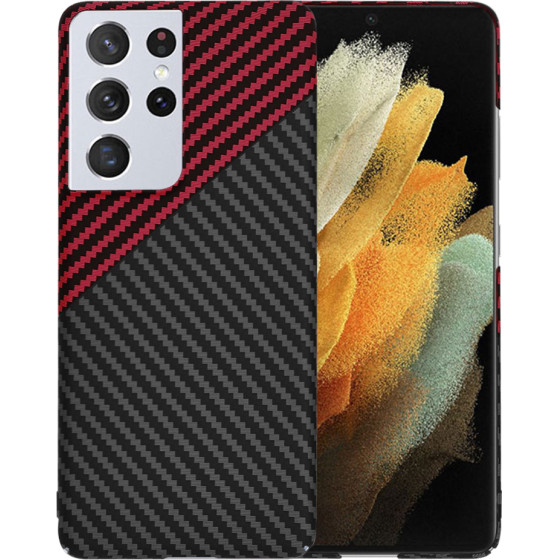 Techsuit - Carbonite FiberShell - Samsung Galaxy S21 Ultra 5G - Red Vortex