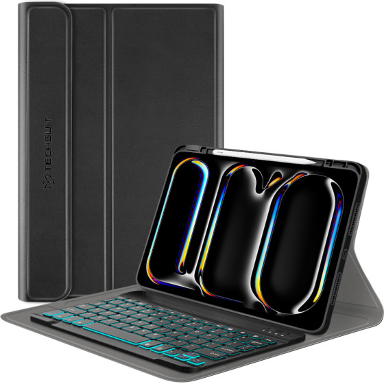 Techsuit - CozyTab Case (with Pencil Holder/RGB Wireless Magnetic Keyboard) - iPad Pro 11 (2024) - Black