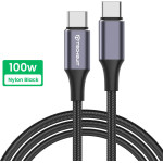 Techsuit - Data Cable (PCB018) - Type-C to Type-C, Super Fast Charging, PD100W, 480Mbps, Nylon, Aluminum Alloy, 1m - Black