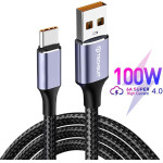 Techsuit - Data Cable (PCB018) - USB-A to Type-C, Super Fast Charging, 100W, 480Mbps, 6A, Nylon, Aluminum Alloy, 1m - Black