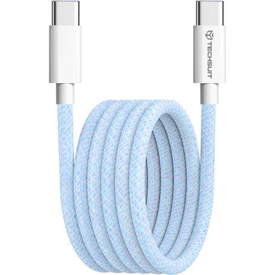 Techsuit - Data Cable (PCB114D) - for Apple, Android, Type-C, Super Fast Charging, PD60W, Flexible, Durable, 1m - Blue