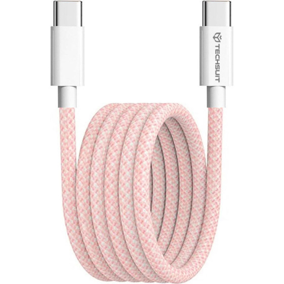 Techsuit - Data Cable (PCB114D) - for Apple, Android, Type-C, Super Fast Charging, PD60W, Flexible, Durable, 1m - Pink