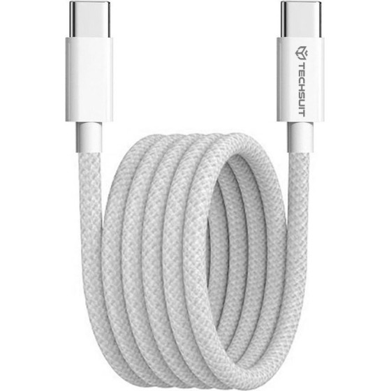 Techsuit - Data Cable (PCB114D) - for Apple, Android, Type-C, Super Fast Charging, PD60W, Flexible, Durable, 1m - White