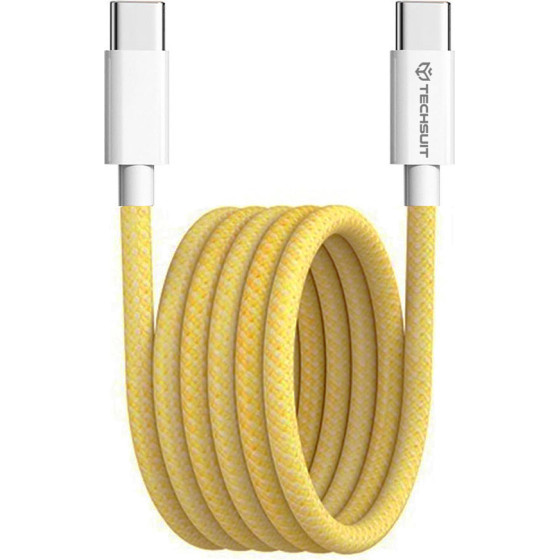 Techsuit - Data Cable (PCB114D) - for Apple, Android, Type-C, Super Fast Charging, PD60W, Flexible, Durable, 1m - Yellow