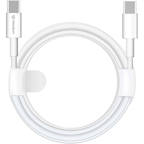 Techsuit - Data Cable (PCB130) - Type-C to Type-C, Fast Charging, 60W, 480Mbps, Aluminum Alloy, 1m - White