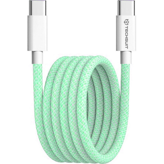 Techsuit - Data Cable - for Apple, Android, Type-C, Super Fast Charging, PD60W, Flexible, Durable, 1m - Green - (PCB114D)