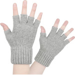 Techsuit - Gloves (ST0014) - from Alpaca Wool, Half Finger, Size 17cm - Light Gray
