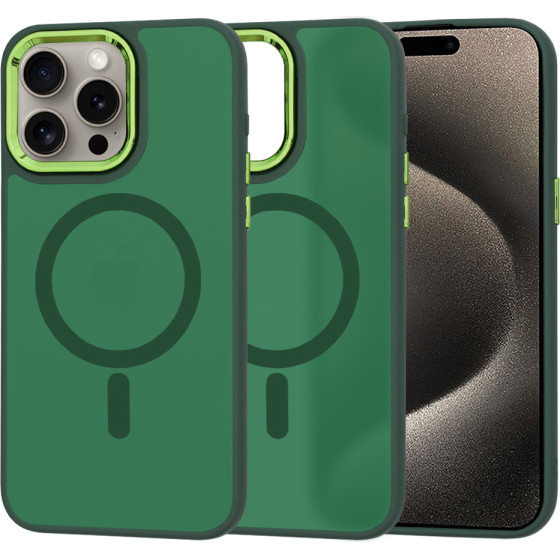 Techsuit - HaloFrost MagSafe Series (Green Camera Frame) - iPhone 15 Pro Max - Midnight Green