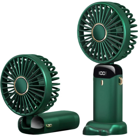 Techsuit - Handheld Fan (N15) - Foldable Design, Digital Display, Ultra Silent, 1800mAh - Green