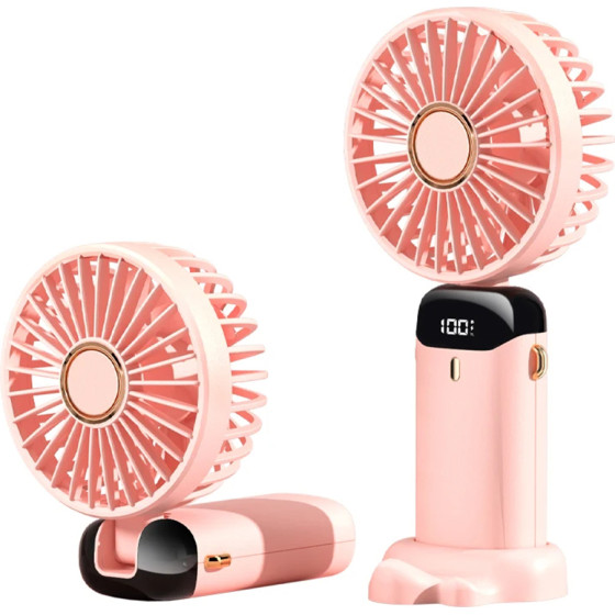 Techsuit - Handheld Fan (N15) - Foldable Design, Digital Display, Ultra Silent, 1800mAh - Pink
