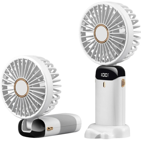 Techsuit - Handheld Fan (N15) - Foldable Design, Digital Display, Ultra Silent, 1800mAh - White