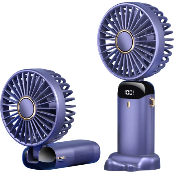 Techsuit - Handheld Fan (N15) - Foldable Design, Digital Display, Ultra Silent, 1800mAh - Purple
