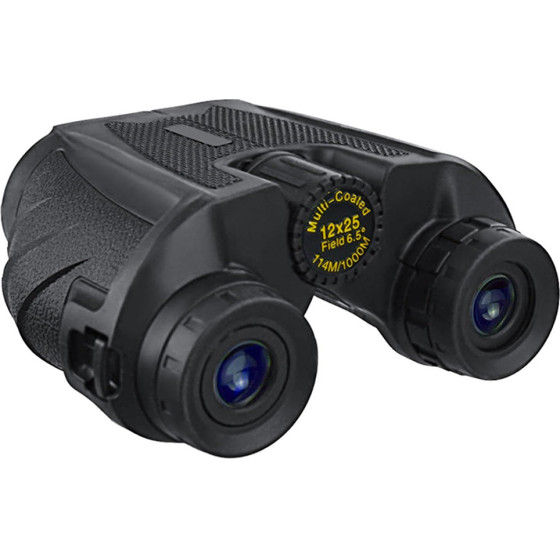 Techsuit - HD Binocular Telescope - with Nigh Vision, Portable, Multi Coated Lenses, Compact, Easy Focus, 12x25 - Black - (BN1)
