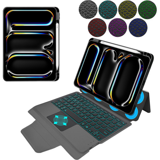 Techsuit - KeyTab Pro + Screen Protector (with RGB Wireless Keyboard/Stylus Pen Holder) - iPad Pro 11 (2024) - Black