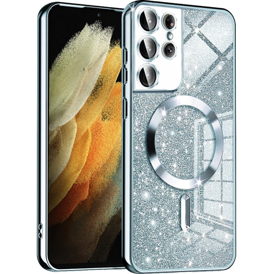 Techsuit - Luxury Glitter MagSafe - Samsung Galaxy S21 Ultra 5G - Light Blue