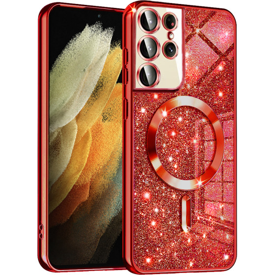 Techsuit - Luxury Glitter MagSafe - Samsung Galaxy S21 Ultra 5G - Red