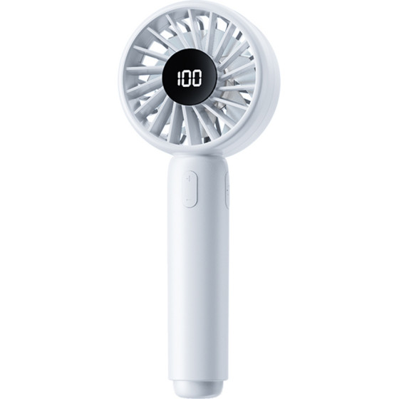 Techsuit - Mini Portable Hand Fan (CT-110) - with LED Digital Display, USB Rechargeable, High Speed - White