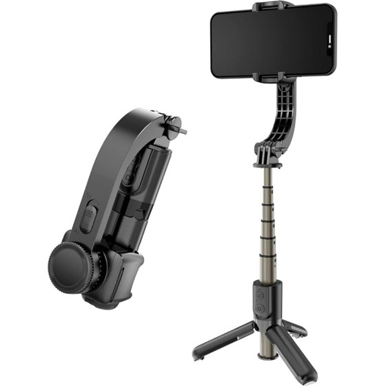 Techsuit - Mini Selfie Stick (L08Mini) - Stable Gimbal/Tripod with Removable Wireless Remote, 360 Rotation Head, 70cm - Black - (L08;MINI)