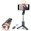 Techsuit - Mini Selfie Stick (Q11s) - Stable Tripod with Bluetooth Remote Control and Fill Light, 360 Rotation, 76cm - Black - (Q11S;TECHSUIT)