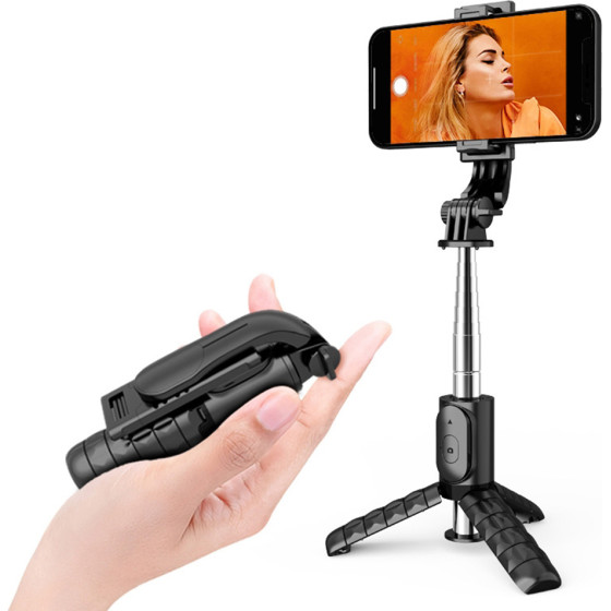 Techsuit - Mini Selfie Stick (Q11) - Stable Tripod with Bluetooth Remote Control, 360 Rotation, Stainless Steel, 74cm - Black - (Q11;TECHSUIT)