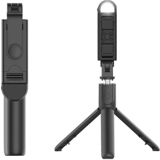 Techsuit - Mini Selfie Stick - Compact Tripod Mount with Bluetooth Remote Control, LED Light, Foldable, 105cm - Black - (S05-S)