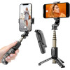 Techsuit - Mini Selfie Stick - Stable Gimbal/Tripod with Bluetooth Remote Control, Fill Light, 360 Rotation, 68cm - Black - (Q10)