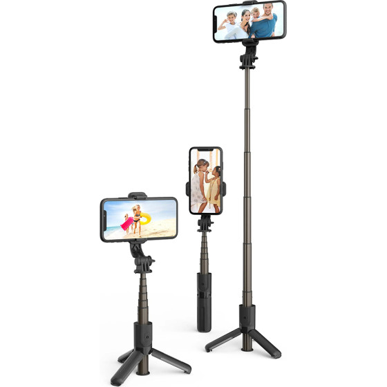 Techsuit - Mini Selfie Stick - Stable Tripod with Bluetooth Remote Control, 360 Rotation, Aluminium Alloy, 68cm - Black - (L10)