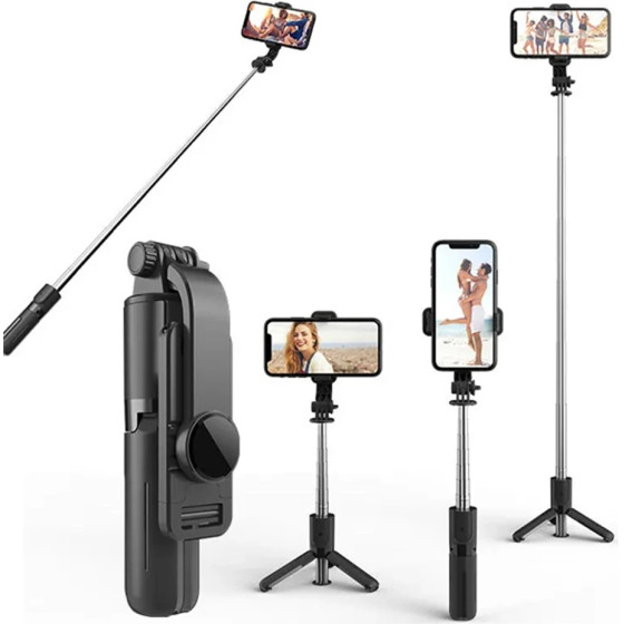 Techsuit - Mini Selfie Stick - Stable Tripod with Bluetooth Self Timer, 360 Rotation, 73cm - Black - (L11)