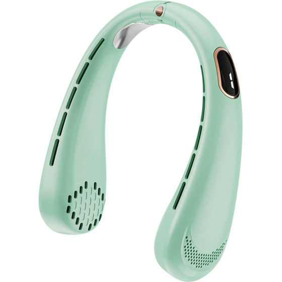 Techsuit - Neck Fan (H6) - Portable, USB, Rechargeable, Adjustable, Digital Display - Green