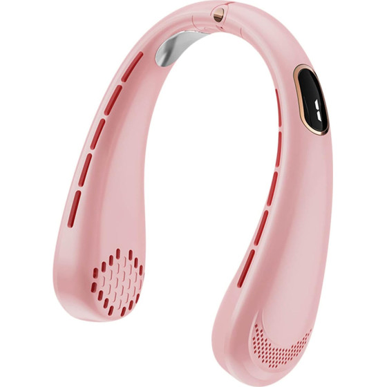 Techsuit - Neck Fan (H6) - Portable, USB, Rechargeable, Adjustable, Digital Display - Pink