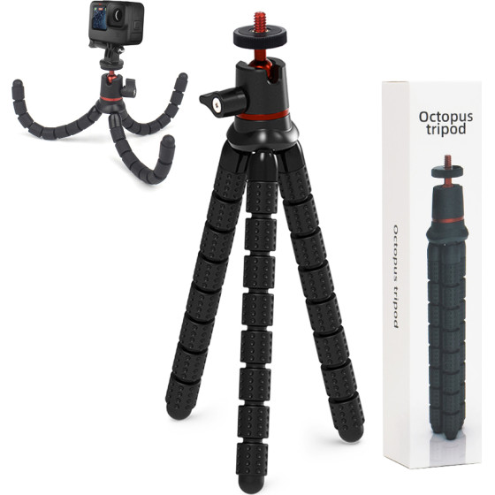 Techsuit - Octopus Tripod (JX-004) - for Phone and GoPro Action Camera, Portable, Flexible - Black