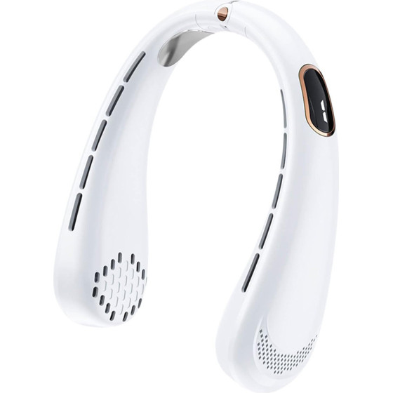 Techsuit - Neck Fan (H6) - Portable, USB, Rechargeable, Adjustable, Digital Display - White