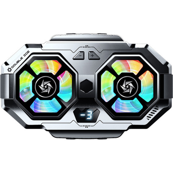 Techsuit - Phone Cooler (SL22) - Twin Turbine, with LED Digital Display, RGB Lights, Gear Button, Fast Cooling - Grey - (SL22;GREY)