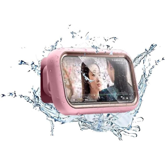 Techsuit - Phone Holder (LC-999) - Wall Box Case, Anti-Fog, Retractable, Adjustable, Waterproof, for 4-7inch Phones - Gold Pink