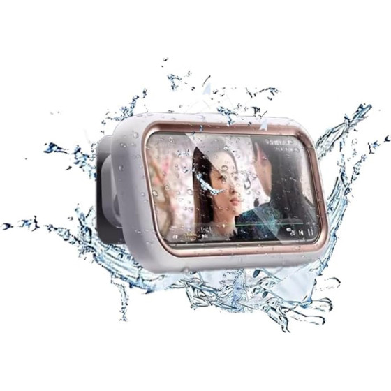 Techsuit - Phone Holder (LC-999) - Wall Box Case, Anti-Fog, Retractable, Adjustable, Waterproof, for 4-7inch Phones - Gold White
