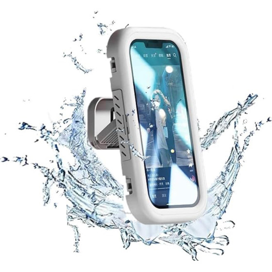Techsuit - Phone Holder (LC-999) - Wall Box Case, Anti-Fog, Retractable, Adjustable, Waterproof, for 4-7inch Phones - White - (LC-999;WHITE)