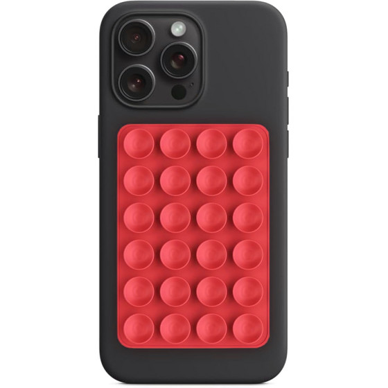 Techsuit - Phone Holder - Suction Pad for Selfies, Silicone, Adhesive Mount, Rectangular Shape - Red - (SR-PAD)