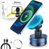 Techsuit - Premium Car Holder with Wireless Charging (HOLD253) - MagSafe N52 Magnets, Powerful Suction Cup, Dashboard - Black