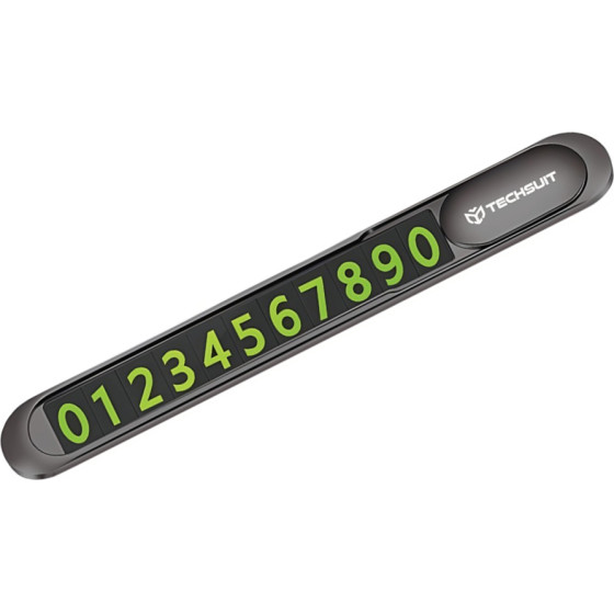 Techsuit - Premium Phone Number Plate (PNP1) - Temporary Parking Sign for Dashboard, Zinc Alloy, Removable Adhesive - Black