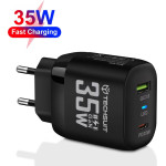 Techsuit - Premium Wall Charger (CHPD174) - GaN, USB QC3.0, Type-C PD35W - Black - (CHPD174;BLACK)