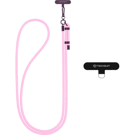 Techsuit - Rope Crossbody Strap - for Phones, Carabiner, Nylon Braided, Durable, Adjustable - Flamingo Pink - (RCS1-25)