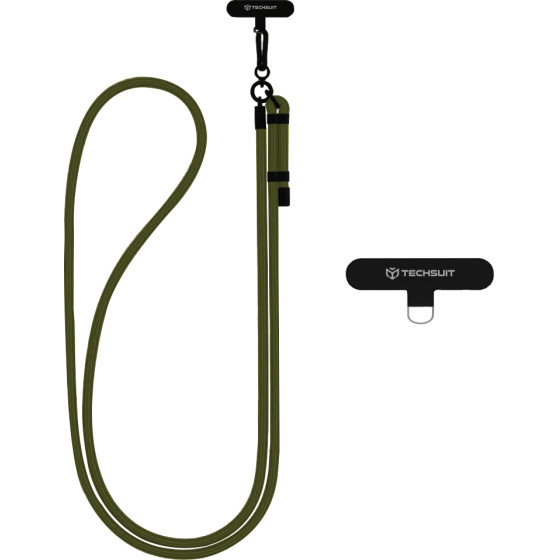 Techsuit - Rope Crossbody Strap - for Phones, Carabiner, Nylon Braided, Durable, Adjustable - Moss Green - (RCS1-06)