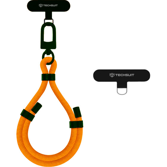 Techsuit - Rope Wrist Strap - for Phones, Carabiner, Nylon Braided, Durable, Adjustable, Universal - Flame Orange - (RWS1-03)