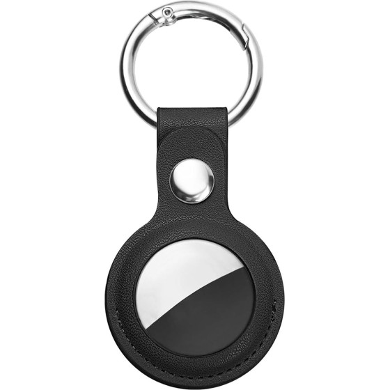 Techsuit - Secure Leather Holder (SLH1) - Apple AirTag Case, with Metal Ring - Black - (SLH1;BLACK)